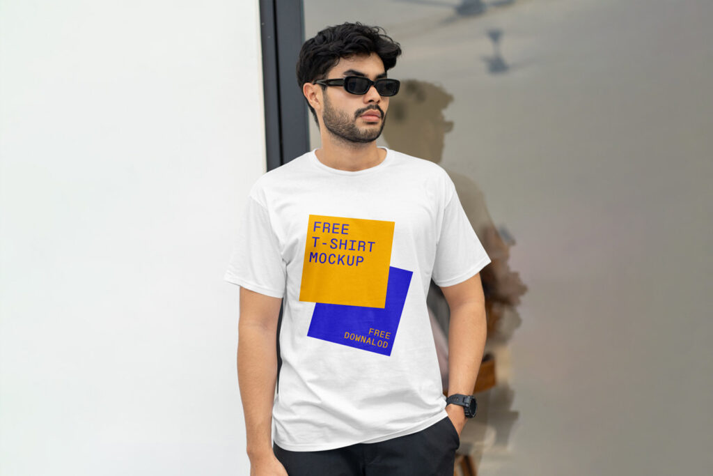 Facing Vision of T-Shirt Mockup on Men