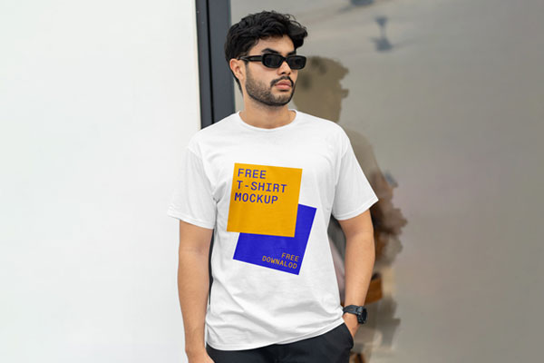 Facing Vision of T-Shirt Mockup on Men