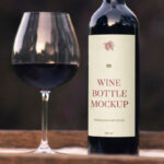 Facing Vision of Wine Bottle Mockup with Glass