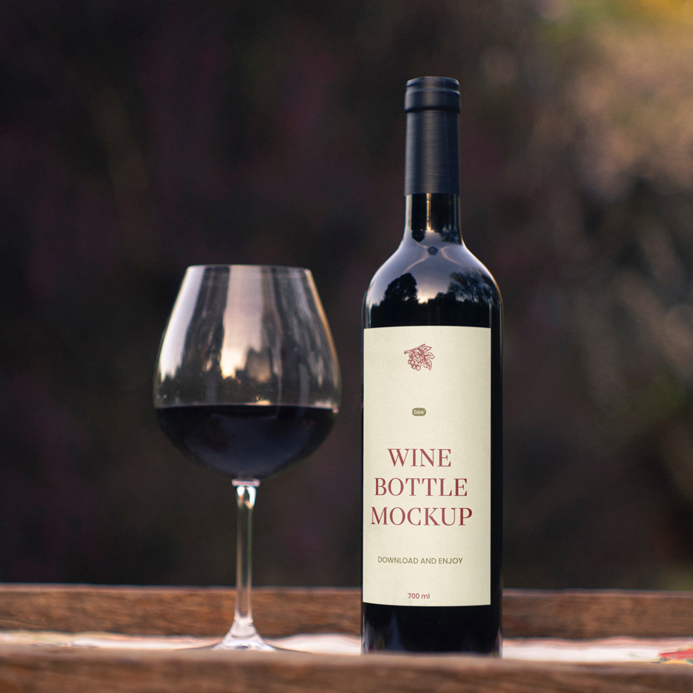 Facing Vision of Wine Bottle Mockup with Glass FREE PSD