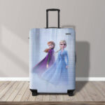 Fancy Travel Luggage Suitcase on Wooden Floor Mockup