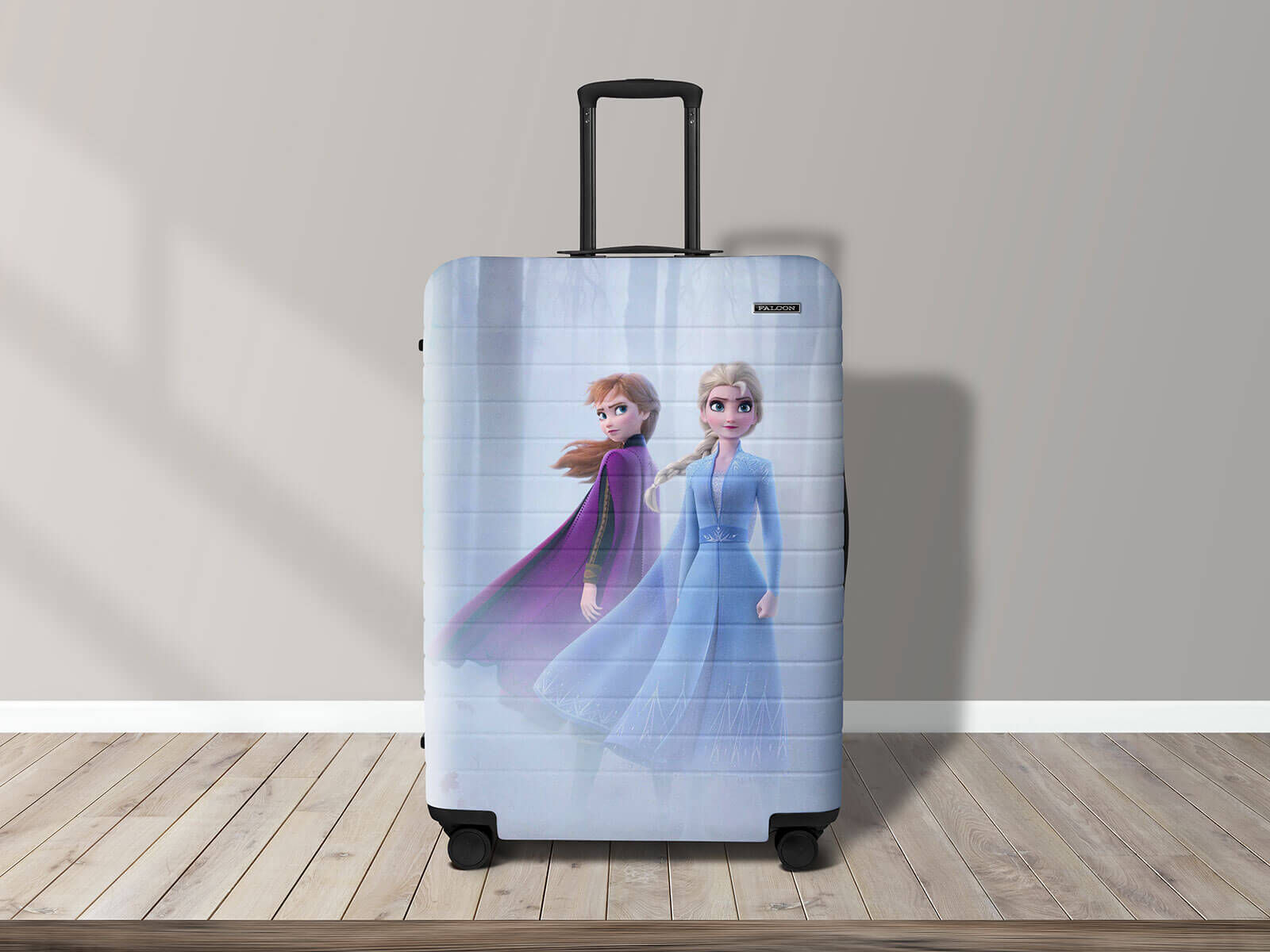 Fancy Travel Luggage Suitcase On Wooden Floor Mockup FREE PSD