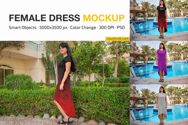 Fashion Female Dress Mockup in 3 Different Sights