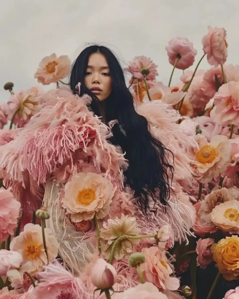 Fashion Portrait Among Flowers
