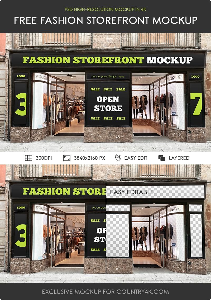 Fashion Storefront Free Mockup in Facing Shot FREE PSD