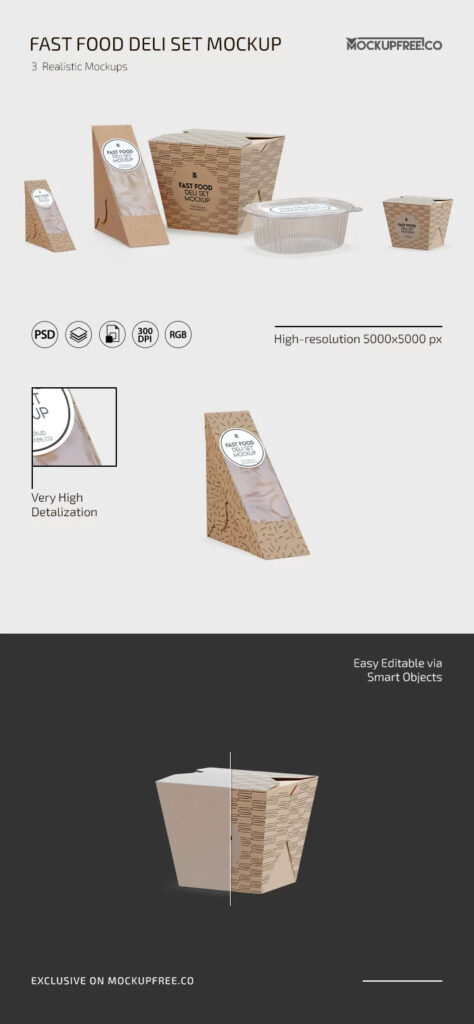Fast Food Deli Set Mockup in 3 Views