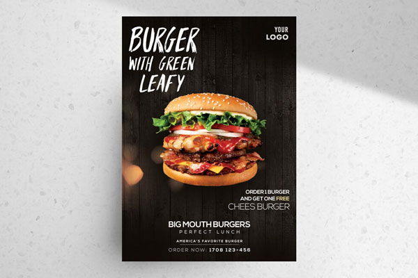 Fast Food Restaurant Flyer Template Featuring a Big Fat Burger flyer preview