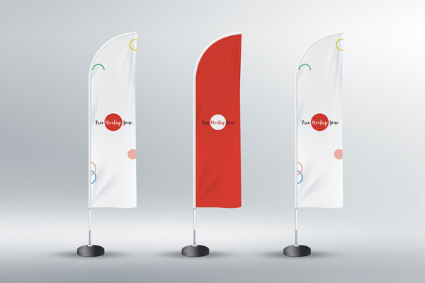 Feather-Shaped Flags Standing on the Surface Mockup Front View