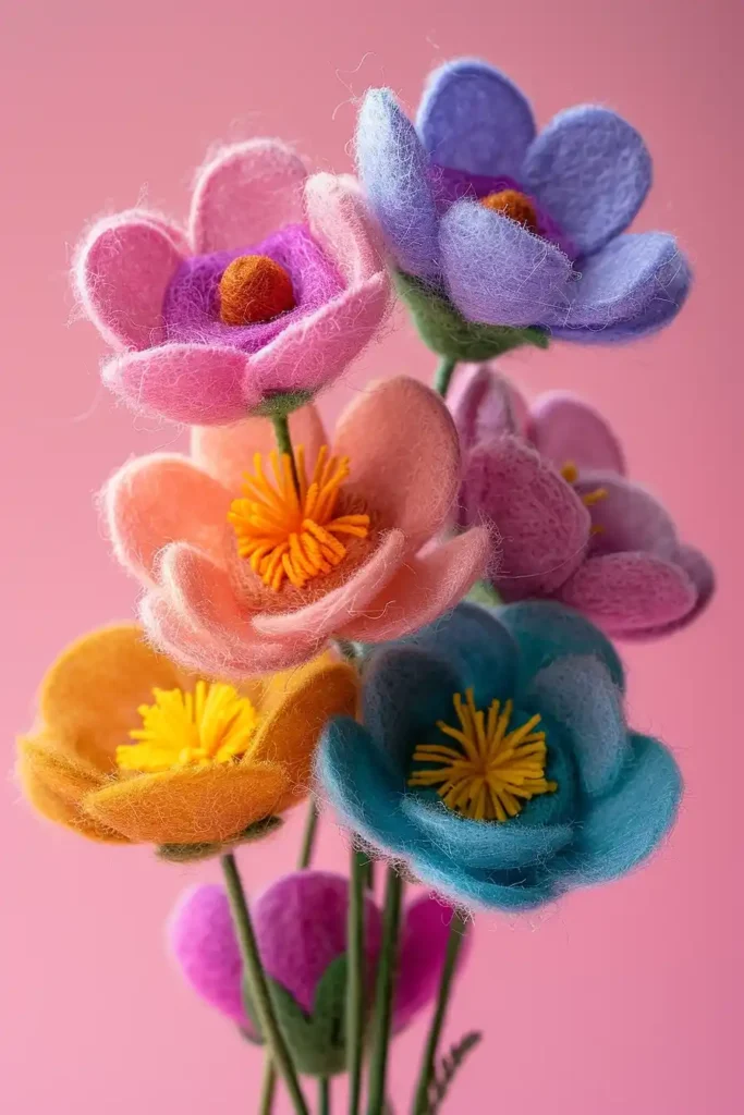 Felted Flower Bouquet Macro