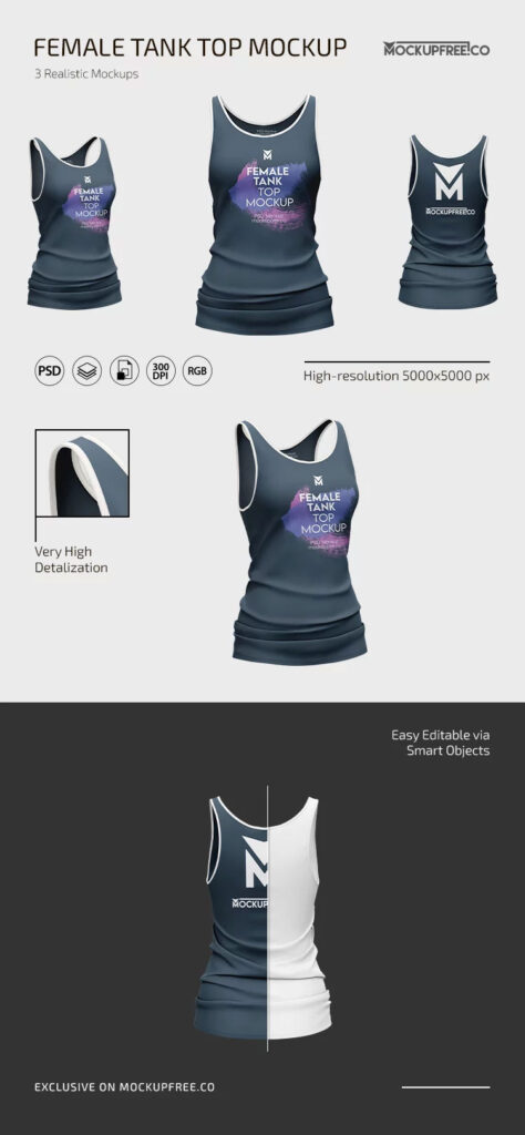 Female Tank Top Mockup in 3 Showcases