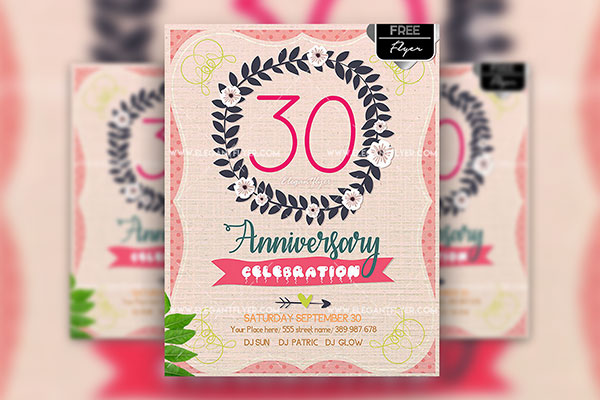 Feminine Floral Anniversary Party Flyer and Facebook Cover Template
