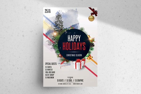 Festive White Happy Christmas Even Flyer Template
