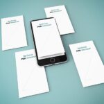 Five iPhone Screens Laid Down Together in Perspective View Mockup