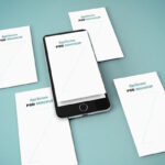 Five iPhone Screens Laid Down Together in Perspective View Mockup