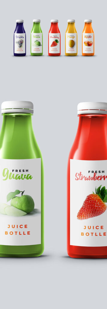 Five Juice Bottles Standing in a Front View Mockup