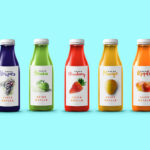 Five Juice Bottles Standing in a Front View Mockup