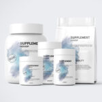 Five Mockups Showcasing Front View of Protein Pouch and Jars