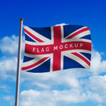 Flag Flapping in the Wind in Blue Sky Mockup