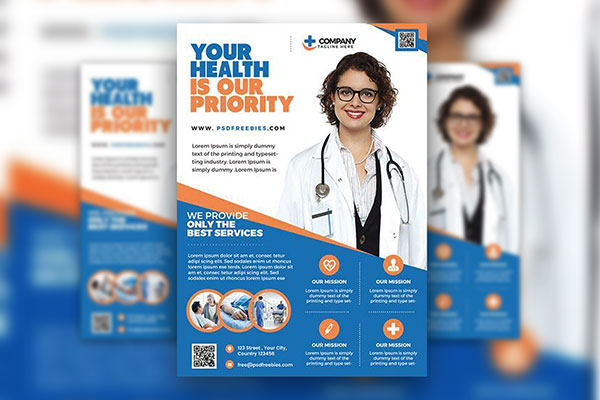 Flat Blue and Orange Health Care Flyer Template