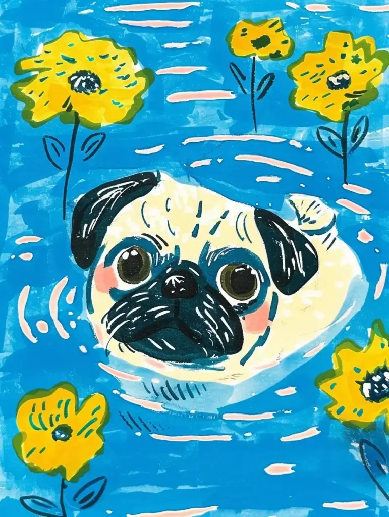 Flat Pug Swimming