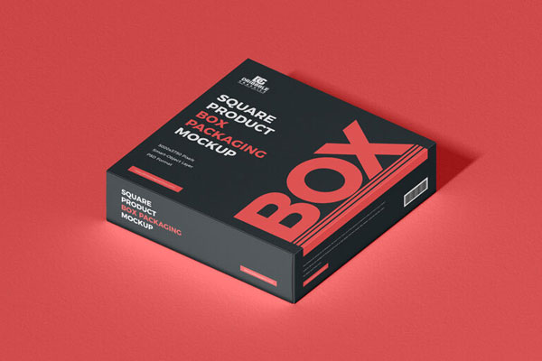 Flat, Square Packaging Box Mockup Laid in Isometric View