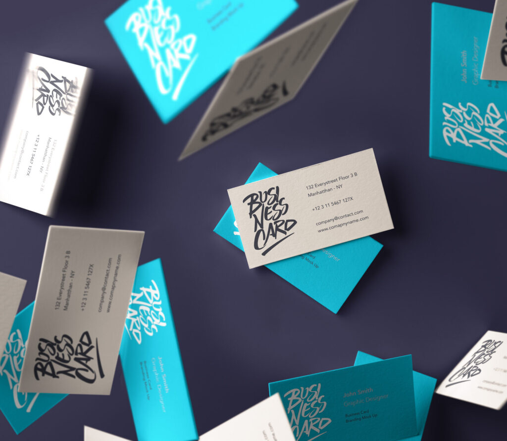Flipping Business Cards Mockup in the Overhead View