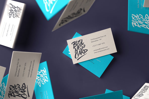 Flipping Business Cards Mockup in the Overhead View
