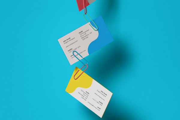 Floating Clipped Business Card Mockup Attached Together
