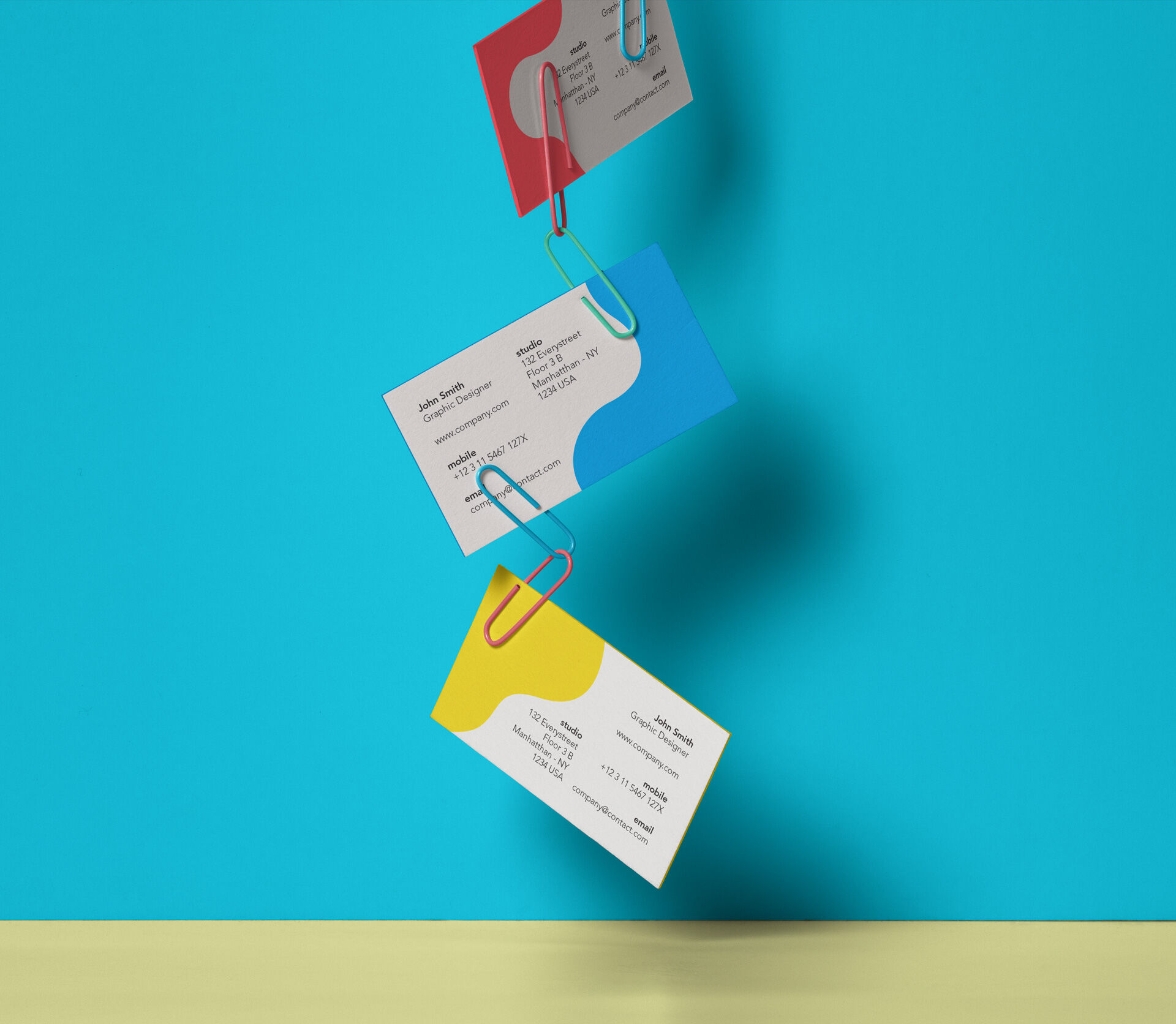 Floating Clipped Business Card Mockup Attached Together FREE PSD