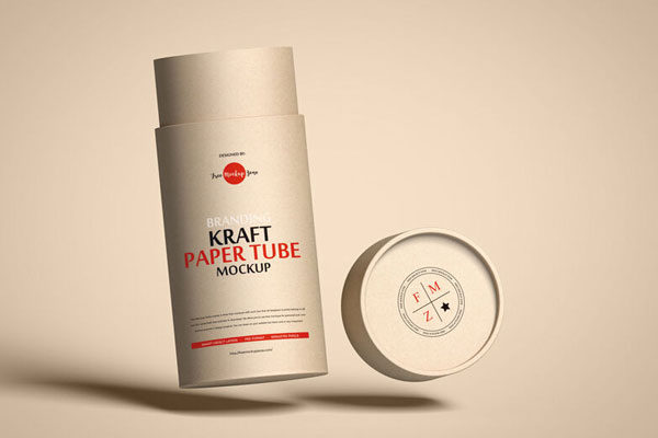 Floating Cylindrical Branding Kraft Paper Tube with a Lid Mockup