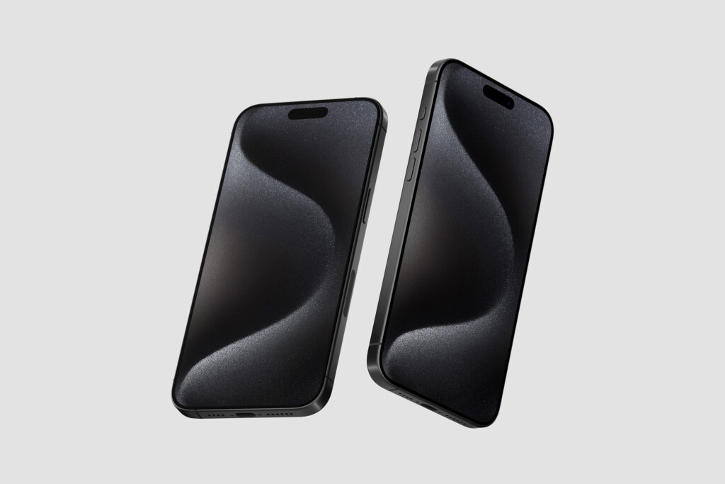 Floating iPhone 15 Pro Mockup in Perspective Sight