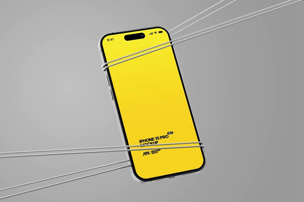 Floating iPhone 15 Pro Mockup with Rope