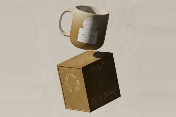 Floating Mug and Box Mockup