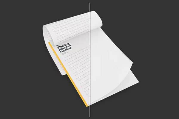 Floating Notepad Mockup in 3 Showcases