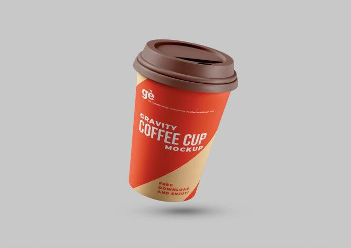 Floating Paper Coffee Cup Mockup
