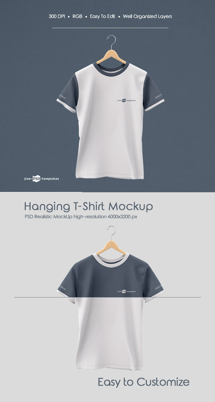 Floating T-shirt on Hanger in the Front View Mockup FREE PSD