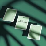 Floating Triple Business Card Mockup with Light Setting