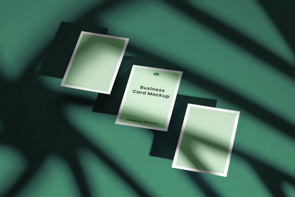 Floating Triple Business Card Mockup with Light Setting