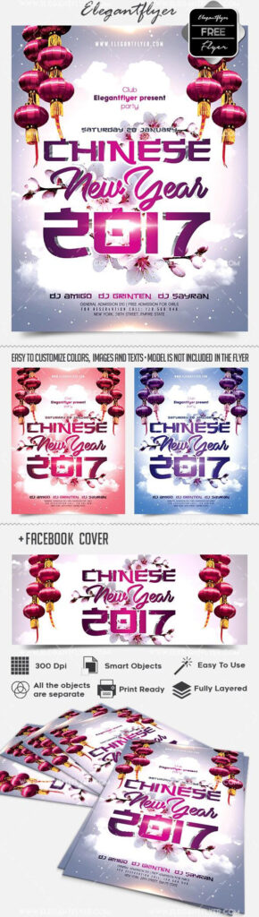 Floral Elegant Chinese New Year Flyer Template and Facebook Cover