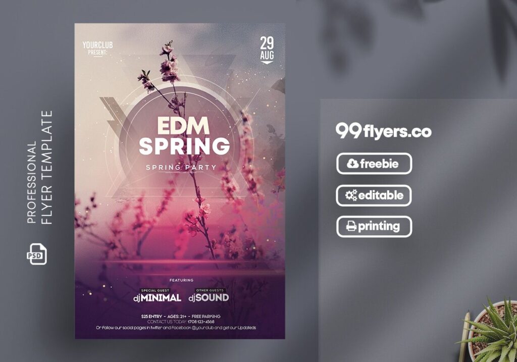 Floral Geometric Spring Party Flyer Template