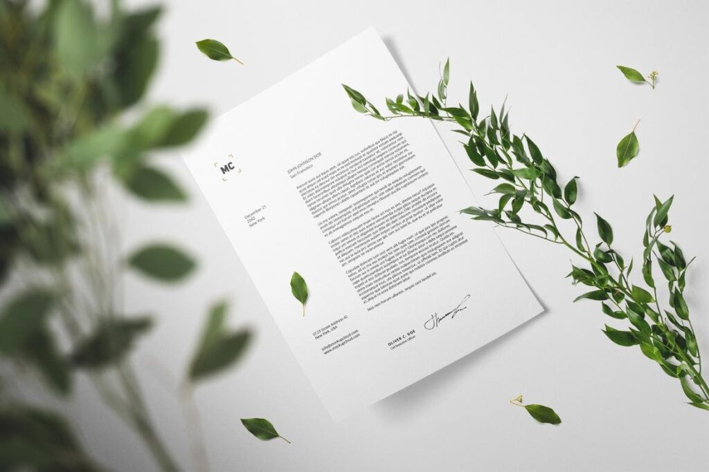 Floral Letterhead Mockup in Perspective Sight
