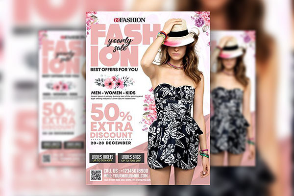 Floral Pink Modern Fashion Sale Flyer Template