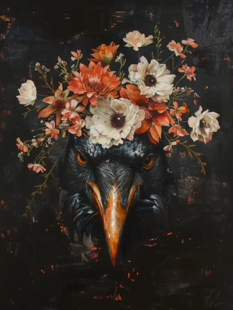 Floral Raven Skull Oil