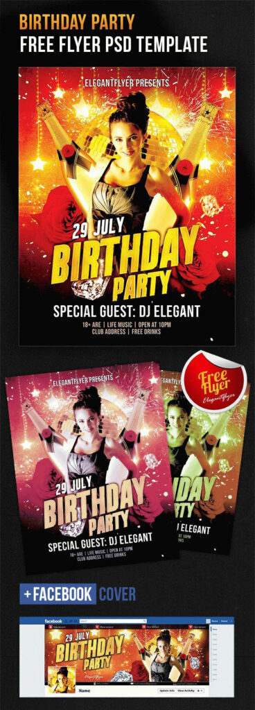 Floral Sparkly Birthday Party Flyer Template and Facebook Cover