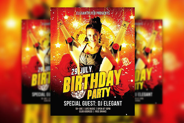 Floral Sparkly Birthday Party Flyer Template and Facebook Cover