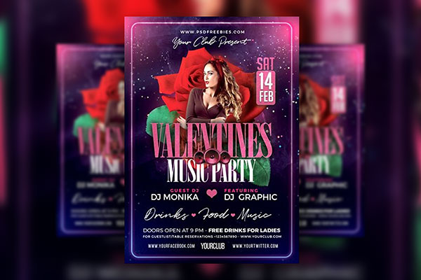 Floral Sparkly Valentine’s Day Music Party Flyer Template