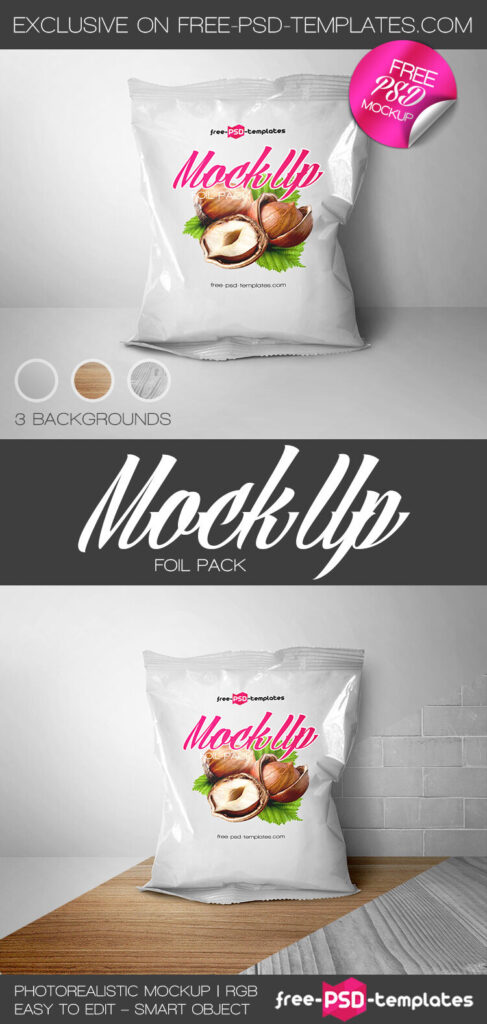 Flow-Pack Bag Leaning Against the Wall in Front View Mockup
