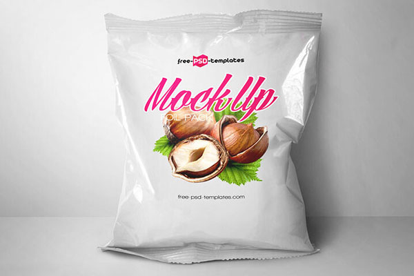 Flow-Pack Bag Leaning Against the Wall in Front View Mockup