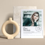 Flyer Leaning Against Stone Slab in Front View Mockup