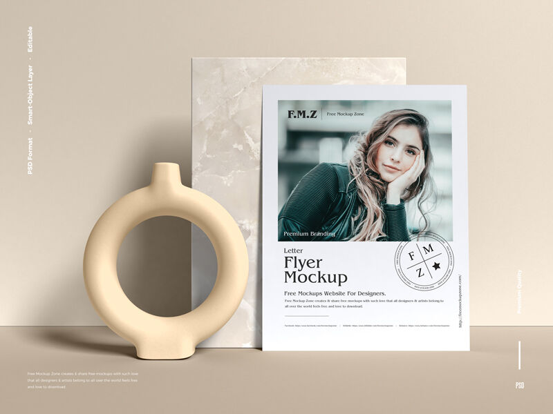 Flyer Leaning Against Stone Slab in Front View Mockup